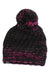 The Buff Valya Knit Hat is a cozy knitted beanie with a pom-pom, featuring black and pink yarns plus hints of green—ideal for stylish outdoor wear.