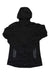 The Norrona Womens Falketind Power Grid Hood is a black fleece jacket featuring a hood and subtle reflective details on the sleeves and sides, crafted for outdoor adventures.