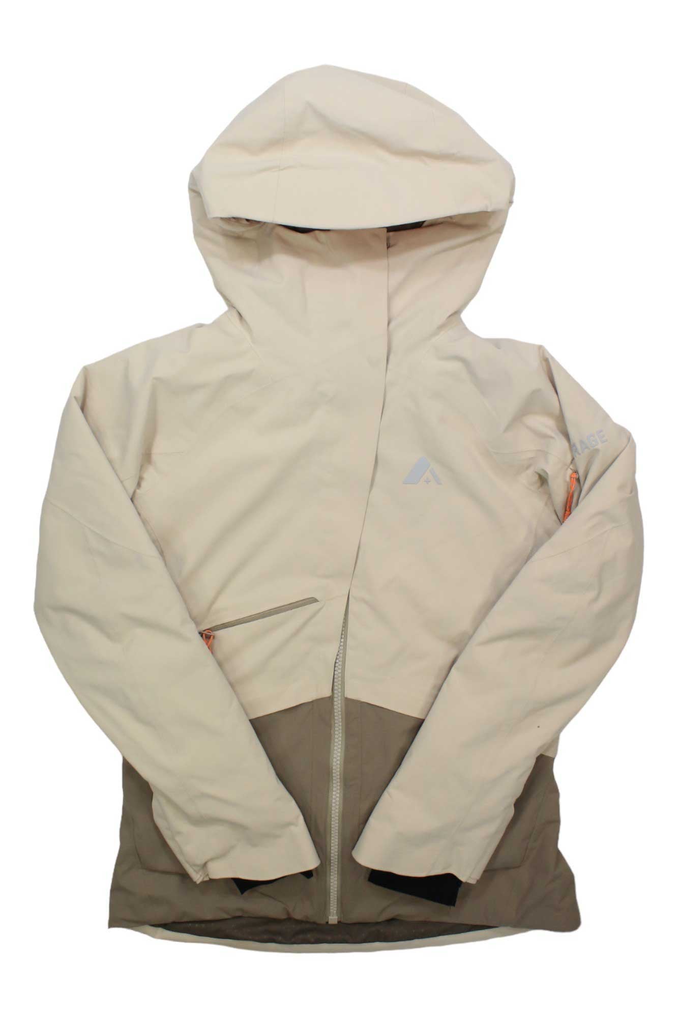 Women's insulated hooded jacket in birch beige, full-zip with front pockets