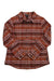 The Cotopaxi Womens Mero Flannel Shirt is a long-sleeve, button-up shirt made from organic cotton flannel, featuring a red, orange, and white plaid pattern, a collar, and a front chest pocket.