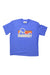 The Womens Coastal Short-Sleeve T-Shirt is a blue tee made from recycled polyester, featuring short sleeves, a mountain and orange sunset graphic, and "MARMOT" in bold white letters on the front.