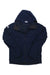 A navy blue Helly Hansen Men's Paramount Hooded Softshell Jacket with a front zipper and white HH logos on the left chest and upper sleeve. Water resistant, it's shown laid flat with sleeves gently bent.