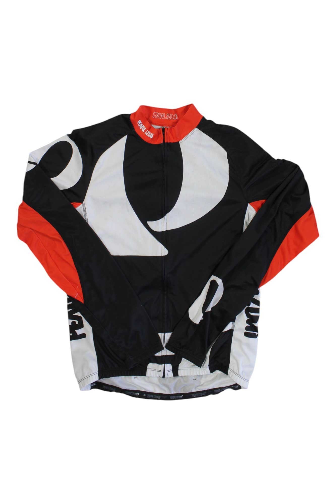 Men's thermal cycling jersey, black with white panels and red collar accents, long sleeves