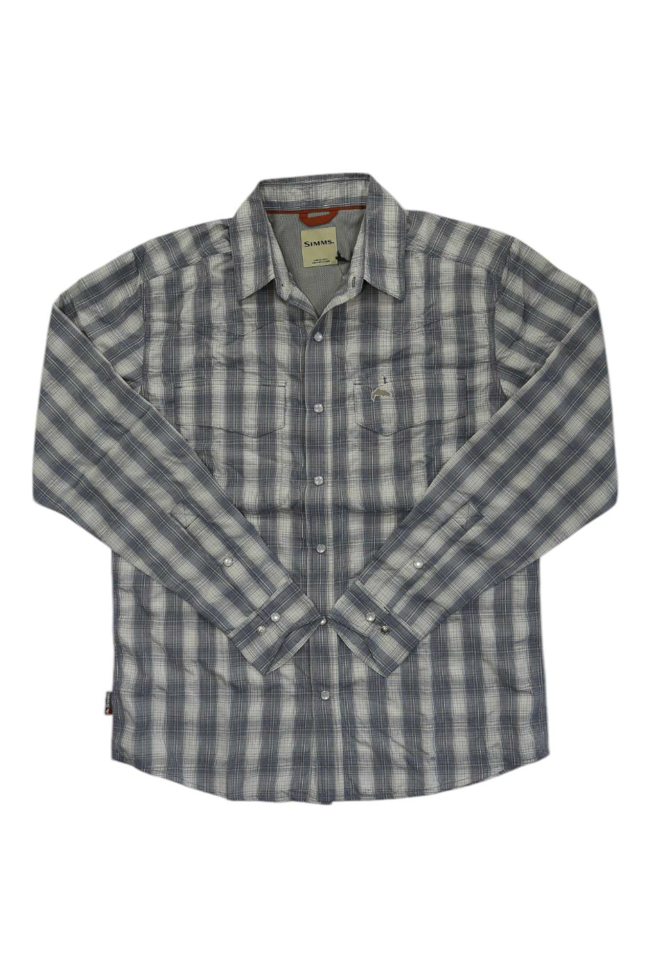 Simms long-sleeve plaid button-up shirt, light blue-gray check