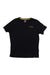 Men's black crewneck T-shirt with yellow trim and small chest logo