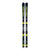 Pair of junior alpine skis with bindings, dark blue and yellow accents