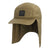 The Outdoor Research Coldfront Insulated Cap is a khaki water-resistant outdoor hat with a wide brim and neck flap for sun protection—ideal for hiking. Features a black Outdoor Research logo patch on the front.