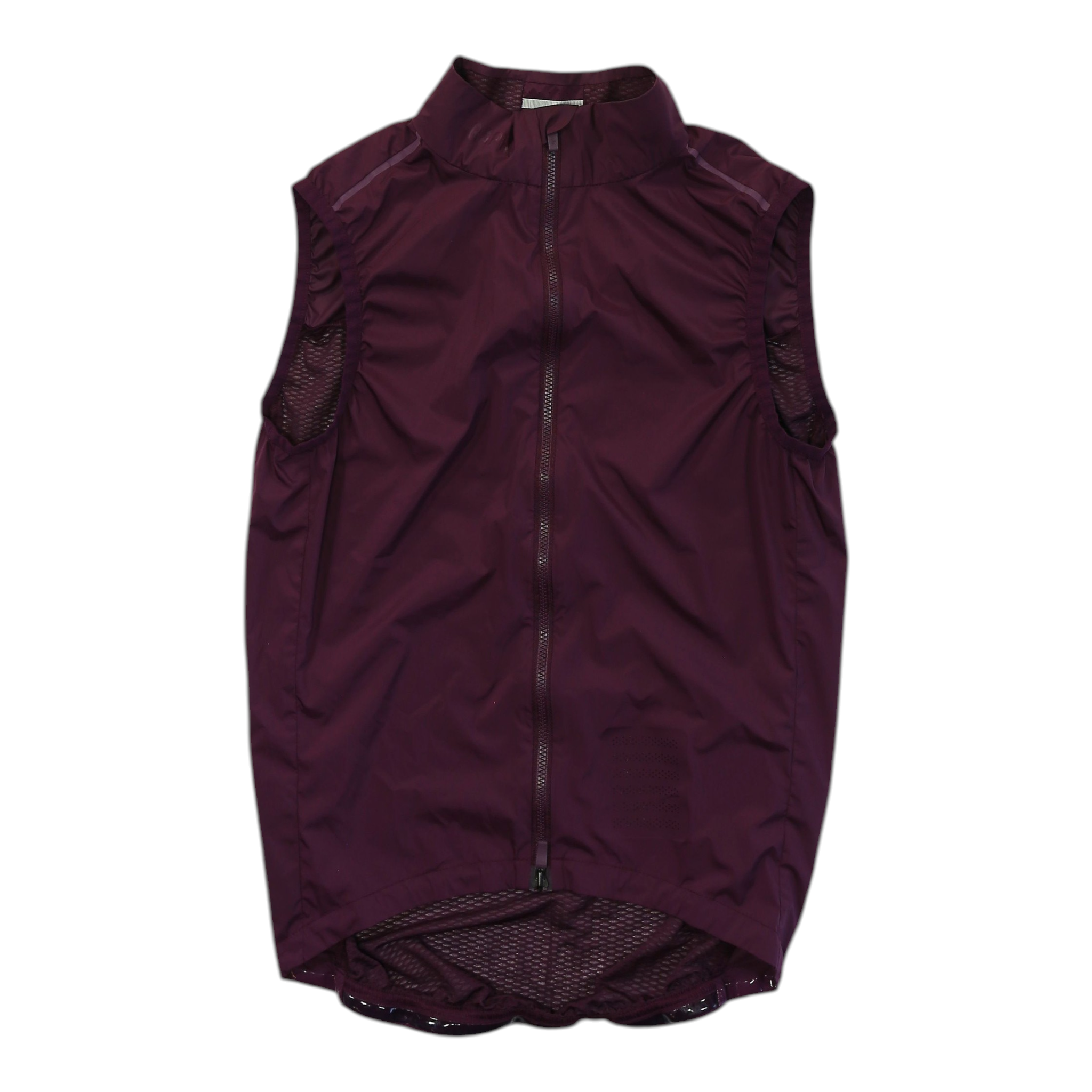Burgundy cycling gilet with full front zipper and mesh side panels