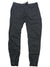 A pair of Womens Notion Pant joggers in black, with an elastic waistband, drawstring, side pockets, and elastic ankle cuffs, made from soft 4-way stretch fabric and displayed flat on a white background.