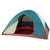 Basecamp 6P tent, open front with teal-blue roof, white side panels, red floor