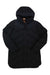 The Indyeva Womens Solukko Mid Matte Jacket is a black, long-sleeved, hooded insulated jacket with a front zipper and quilting, shown laid flat on white. Windproof and stylish, it's ideal for chilly outdoor adventures.