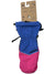 A single Burton Youth Profile Mitt in blue and pink, shown vertically on a brown cardboard backing with product details—designed to keep kids’ hands warm and dry.