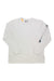 A Carhartt Womens WK231 Workwear Sleeve Logo LS T-Shirt in plain white is laid flat. It has a round neckline, minimal design, black sleeve logo, and a yellow tag attached to the collar.