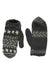 The Lost Horizons Women's Midori Mittens are a gray fleece-lined pair with white snowflake and geometric Sashiko-inspired patterns, shown side by side on a white background.
