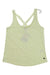 The Helly Hansen Womens Siren Spring Singlet in light yellow features crisscrossed back straps and a small black logo tag near the hem. Quick-drying and ideal for outdoor adventure, it's shown here laid flat on a white background.