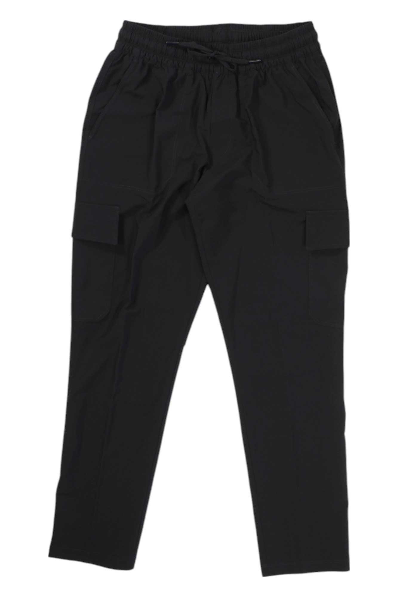 The Womens Never Stop Wearing Cargo Pant features an elastic waistband with a drawstring, two side pockets, and two flap thigh pockets—perfect for outdoor adventures and shown flat on a white background.