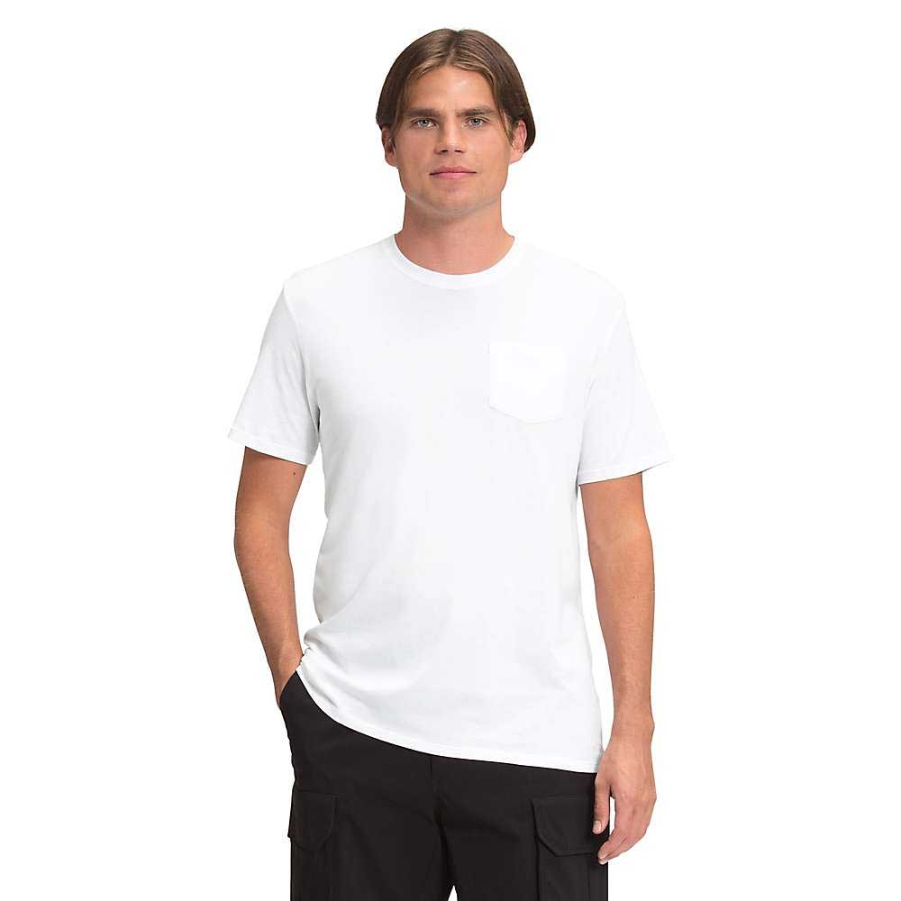 Men's white crew-neck T-shirt with small chest pocket