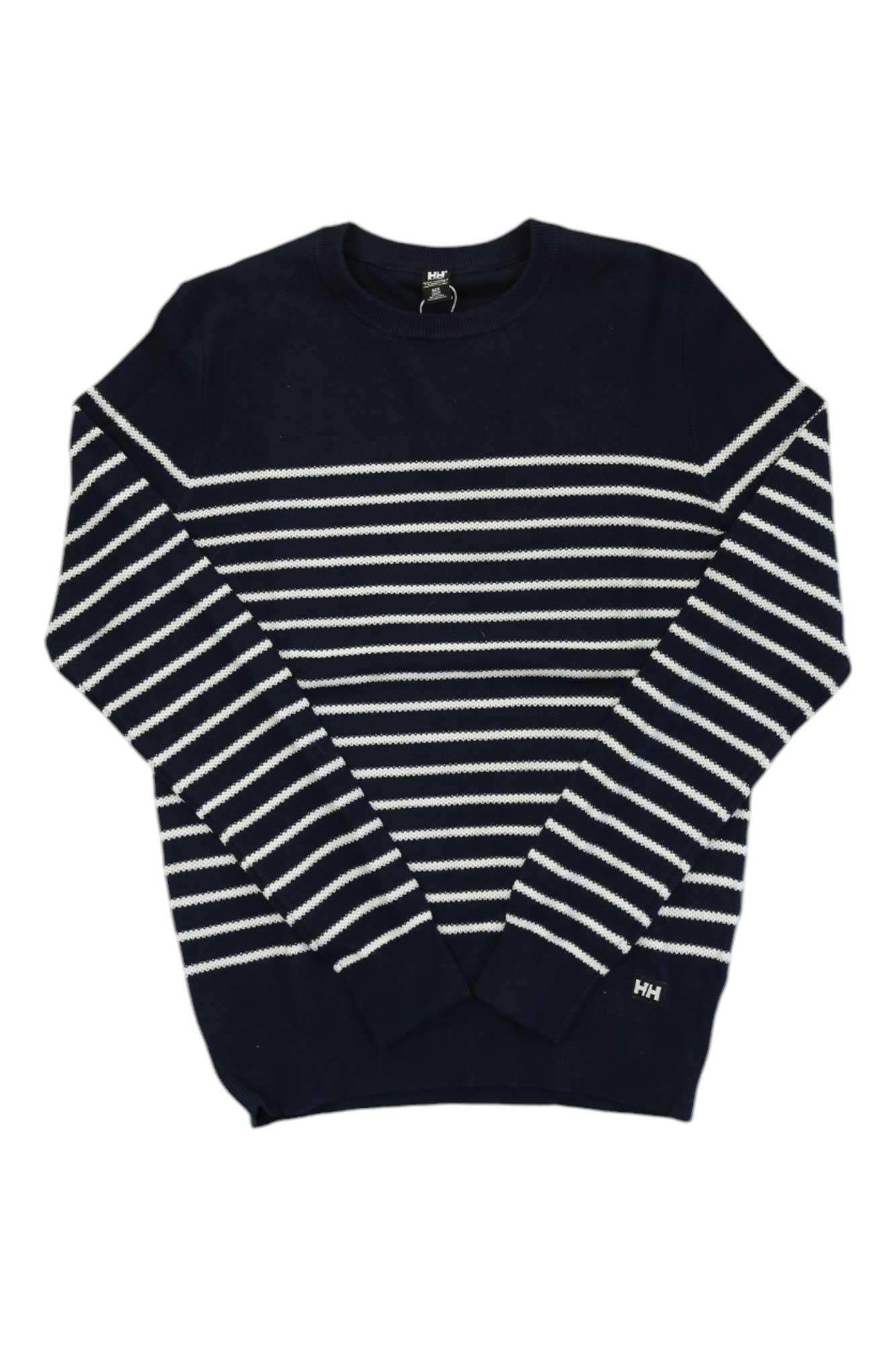 Helly Hansen men's Skagen sweater: navy crewneck with white stripes, ribbed cuffs
