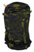 The Dakine Drafter 10L Hydration Pack features a green, dark blue, and yellow camo pattern, multiple straps and buckles on the front, a lightweight frame, space for a hydration reservoir, and the Dakine logo near the top.