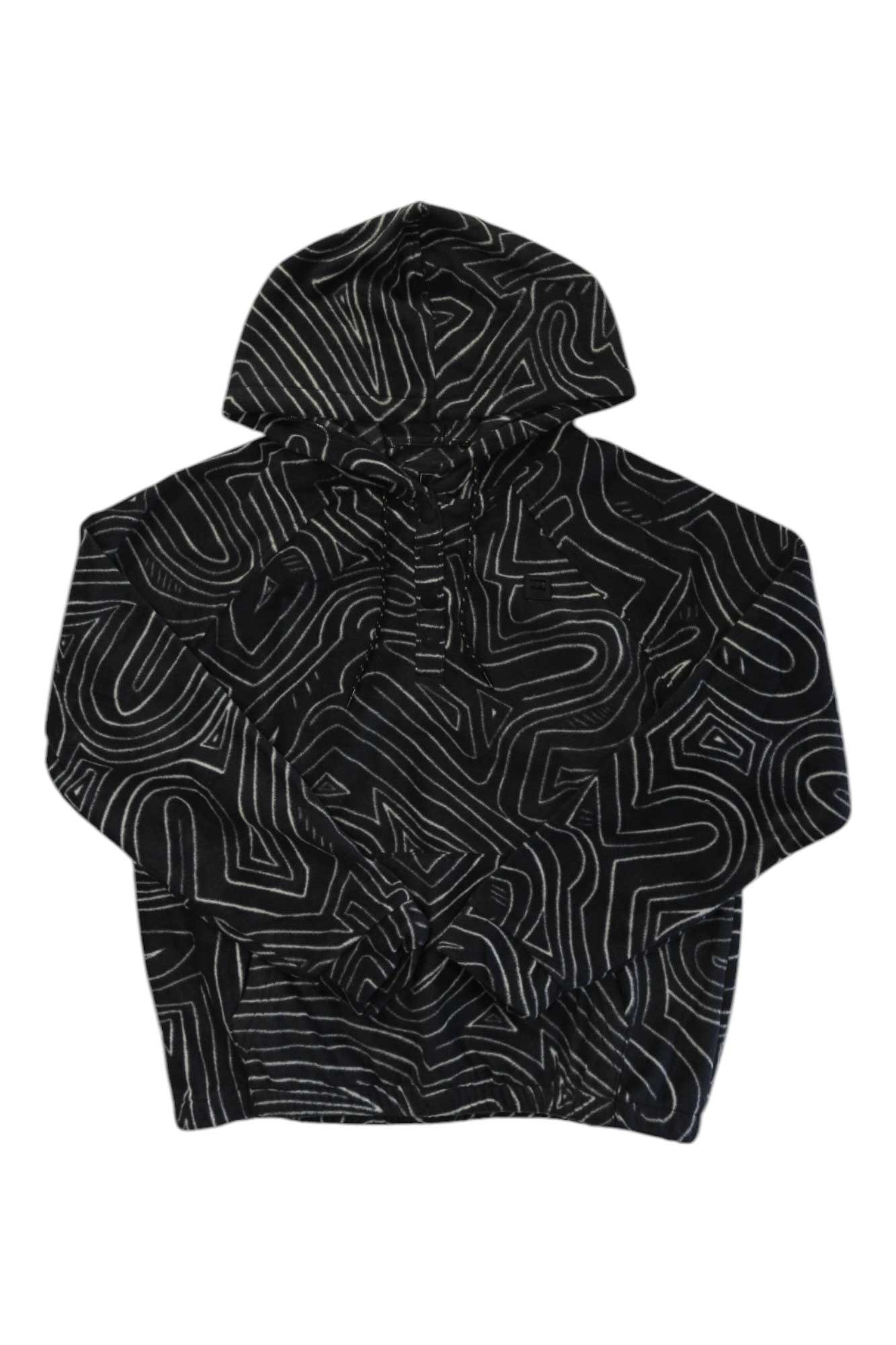 Billabong Womens Go Outdoors Jacket for Black women features a maze-inspired white abstract line design, long sleeves, a front pocket, and is made from recycled polyester.
