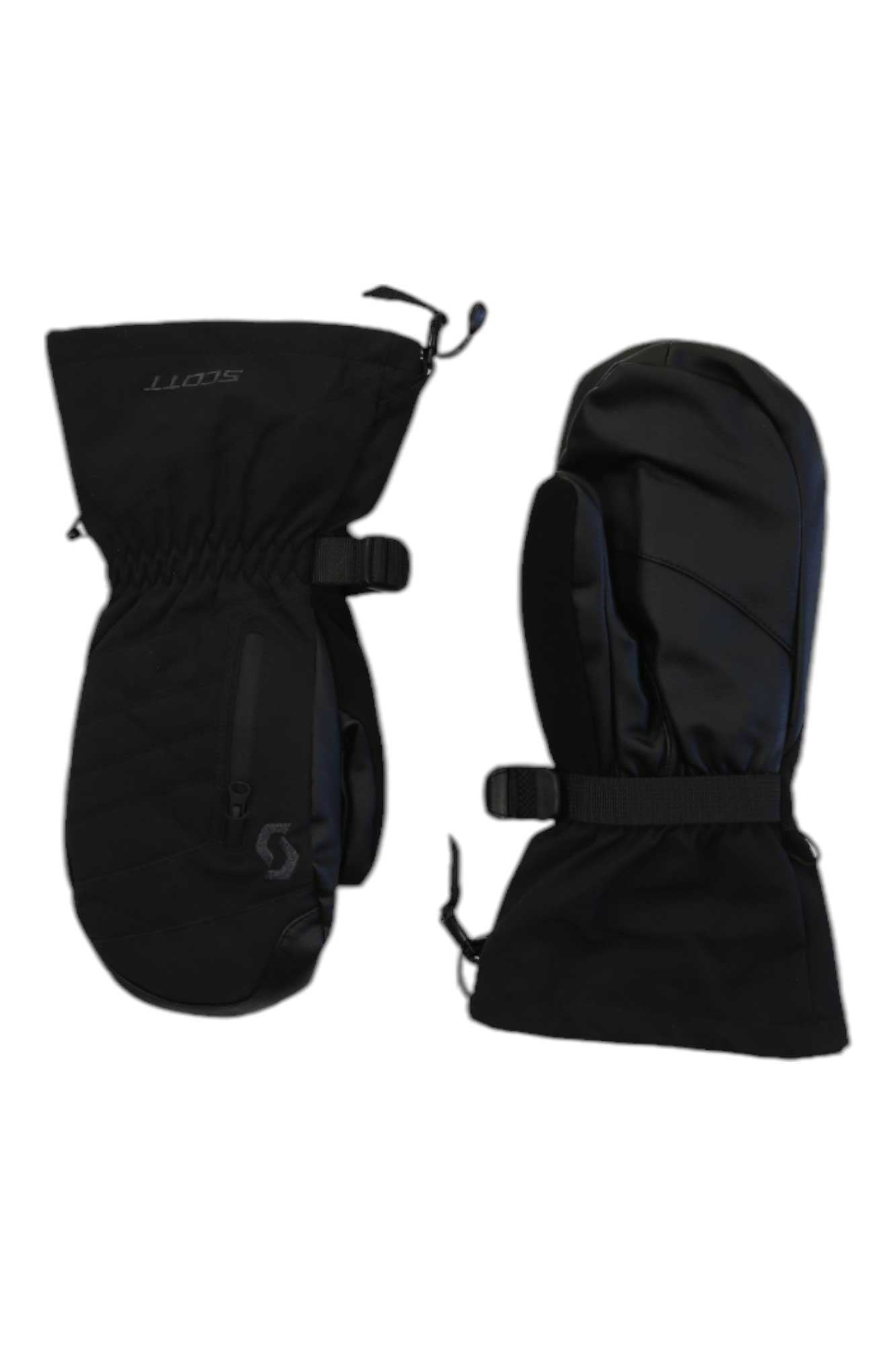 Scott USA Ultimate Pro Mitten insulated mittens with adjustable straps and zippers, shown in back and side views, are designed for cold weather or winter sports.