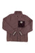 The Rothe Fleece Jacket is a mauve zip-up with a stand-up collar, dark purple chest pocket and logo patch, light gray stripes at the cuffs and pocket, and is bluesign approved for responsible production.