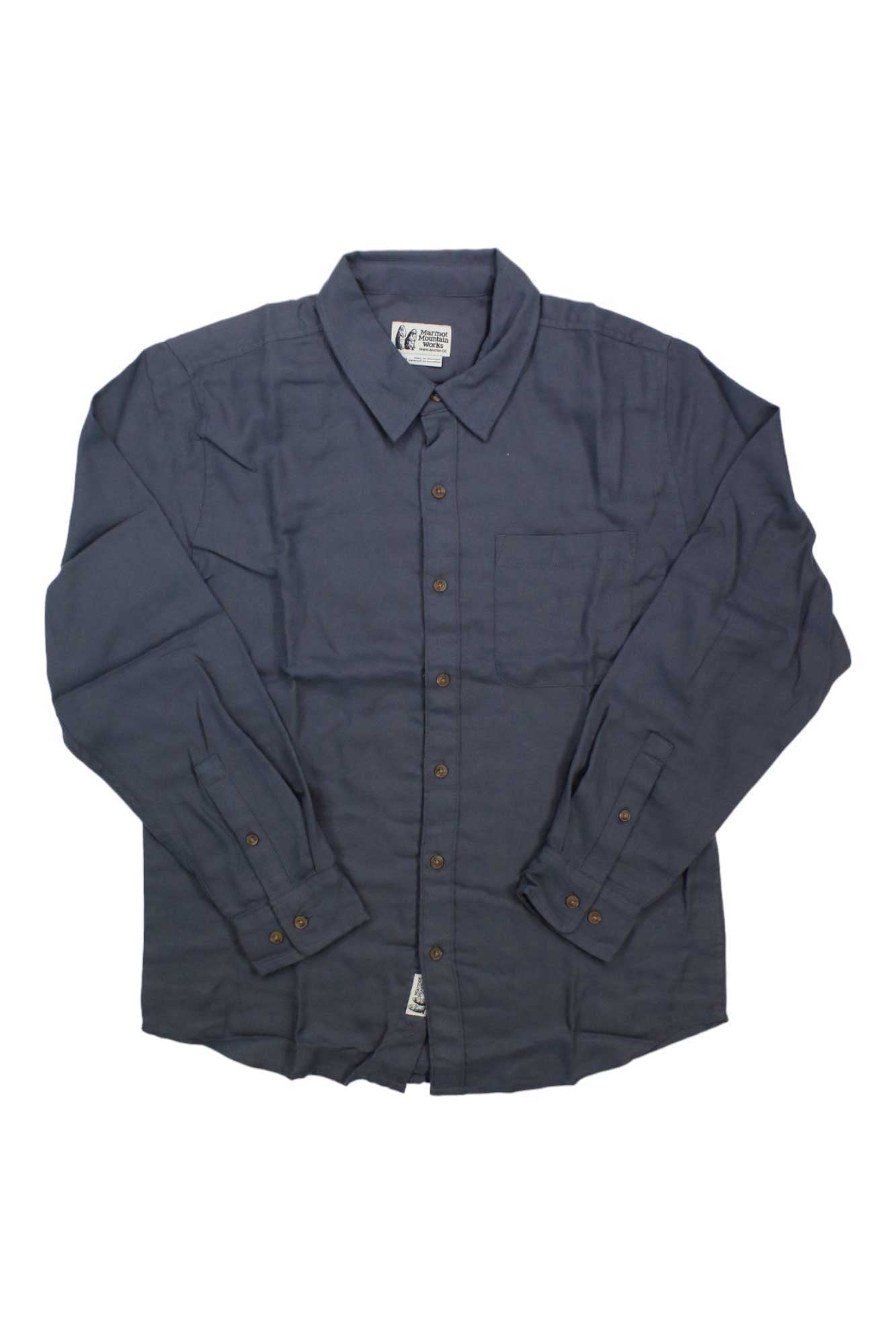 Men's lightweight flannel long-sleeve button-up shirt, dark steel-gray, front placket