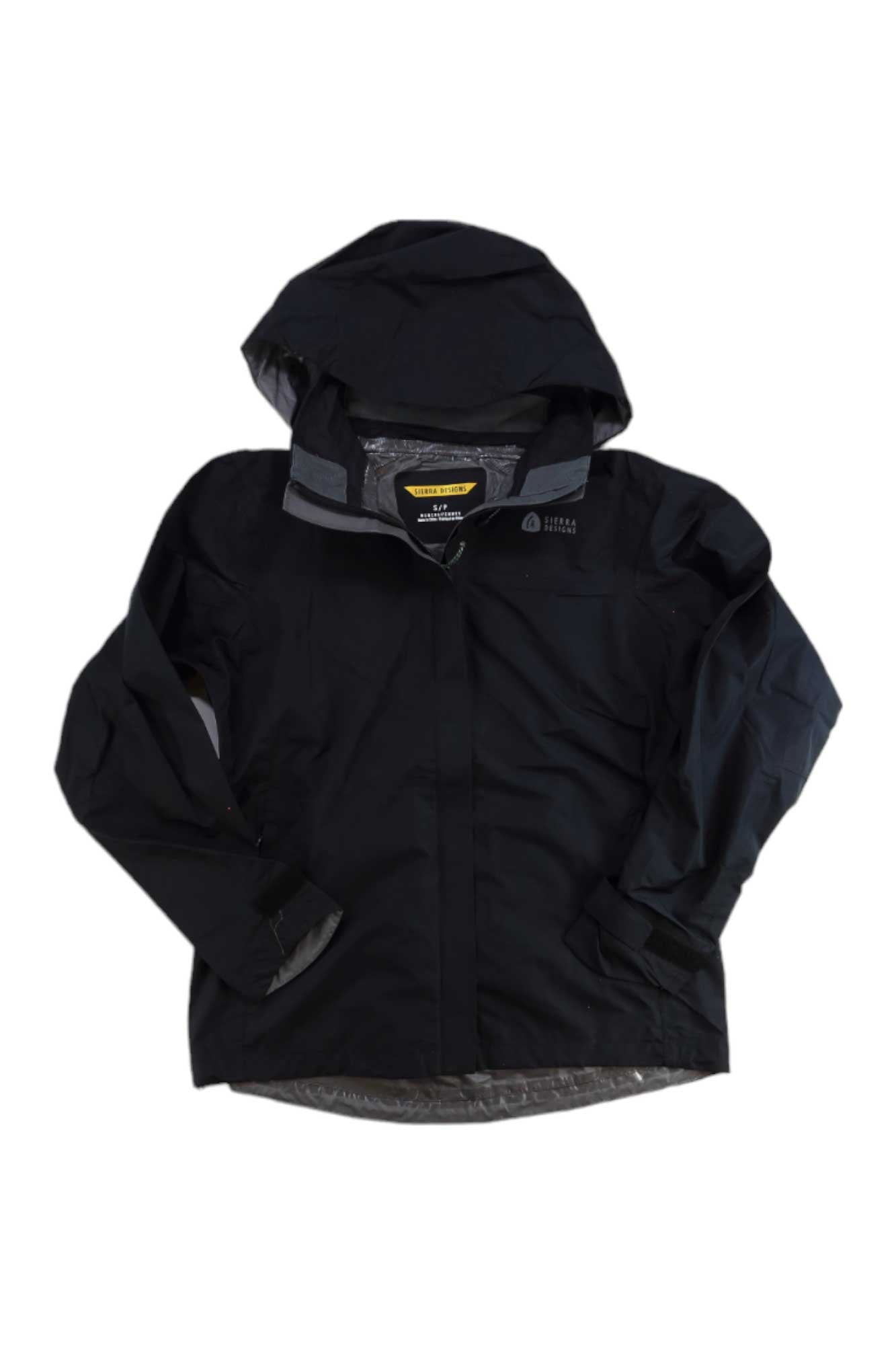 Women's black Hurricane jacket with hood, zip front, and elastic cuffs