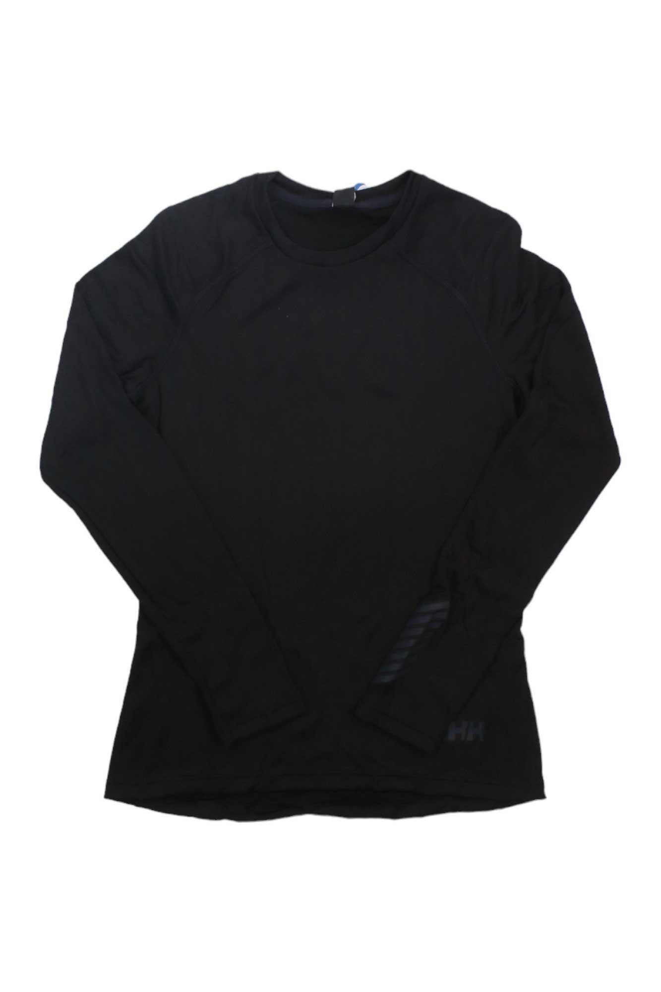 The Helly Hansen Womens Lifa Active Crew Top is a plain black long-sleeve base layer shirt, shown on a white background, designed for women with moisture-wicking properties.