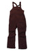 The Burton Womens Avalon Bib Pant in maroon features adjustable shoulder straps, a chest pocket, side pockets, and wide legs. Shown flat on a white background.