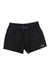 The Moosejaw Womens THE Moosejaw Short is a pair of black quick-drying shorts with an elastic waistband and blue drawstring, plus a rectangular logo patch on the left hem—ideal as stylish hiking shorts for active days.