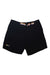 The Marmot Pride Arch Rock 7 Inch Short features black fabric with a rainbow-striped belt and a small rainbow logo on the left leg. Lightweight and UPF 50 rated, these hiking shorts are ideal for outdoor adventures. Displayed on a white background.