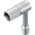 Topeak Pressure Rite Schrader valve adapter in silver with threaded ends and T-handle