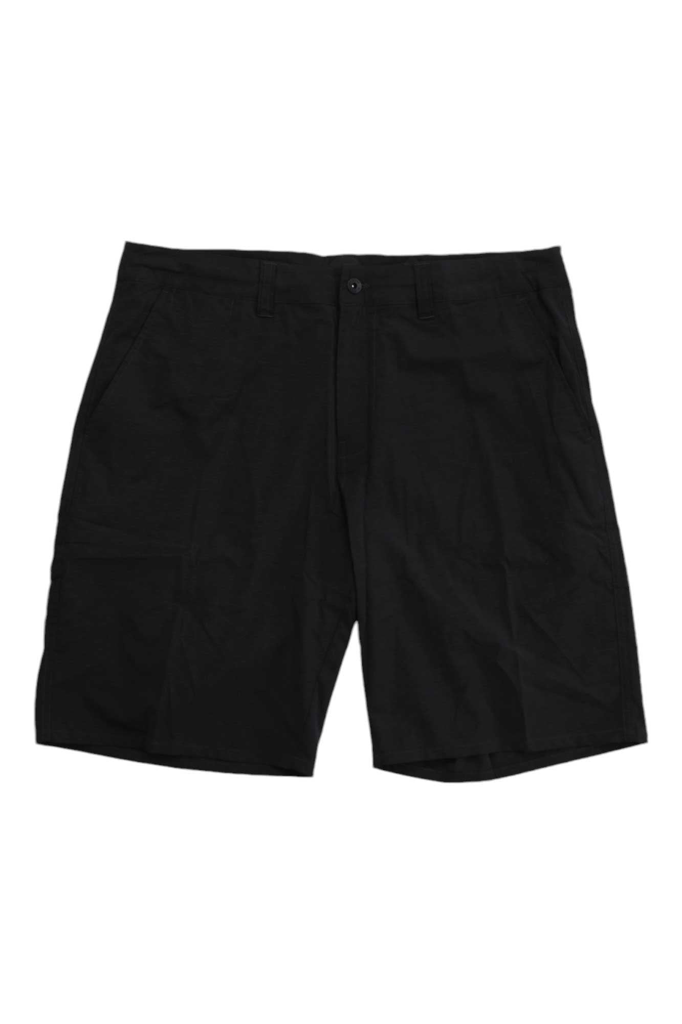 Men's black heather shorts with button closure and side pockets