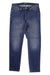 The DU/ER Mens Performance Denim Jean - Slim Fit features classic blue denim, button and zip closure, front and back pockets, and subtle thigh and knee fading, displayed flat on a white background.