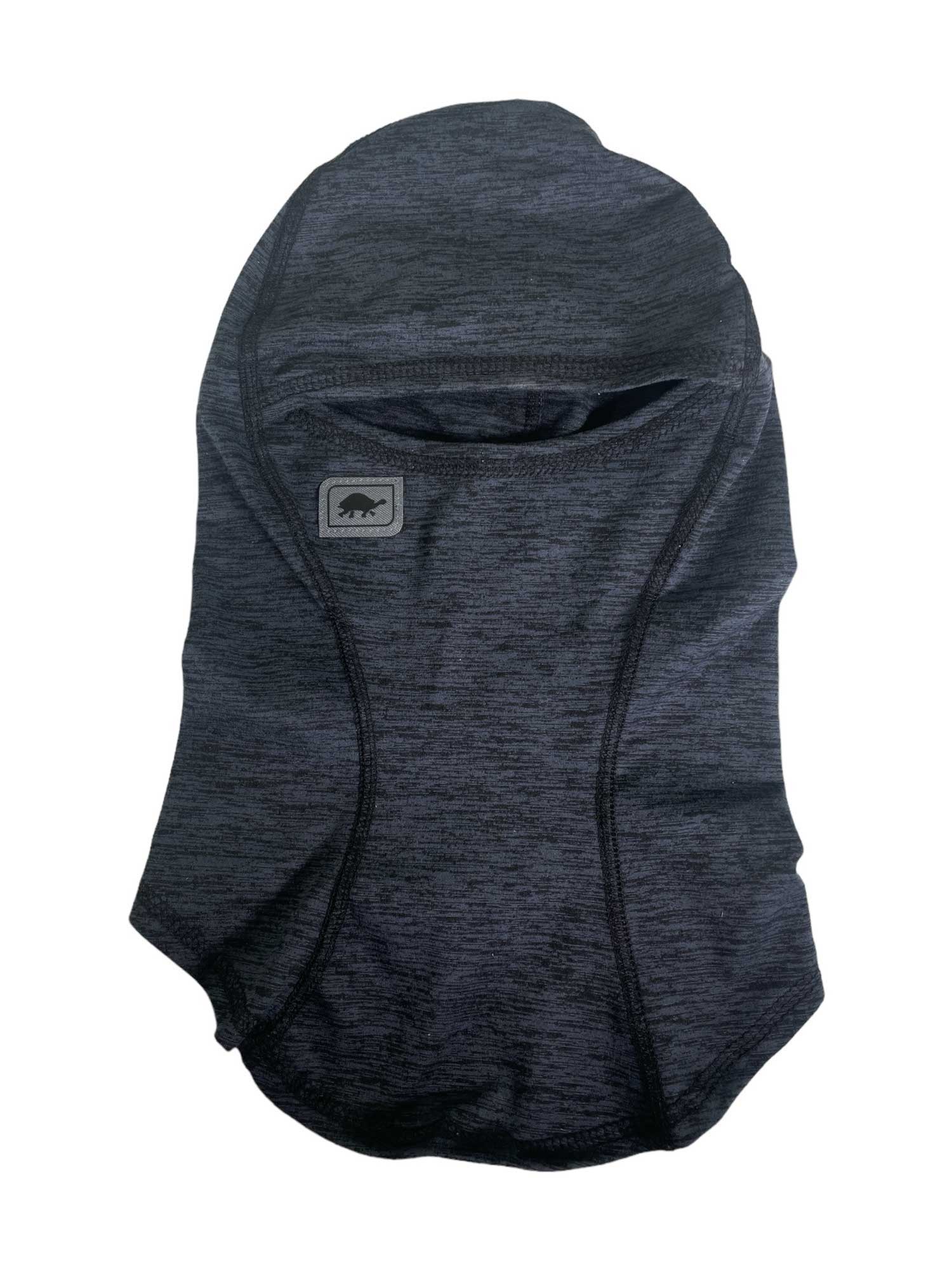 Ninja balaclava hood in dark gray knit, face opening with zip seam detail