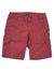 A pair of red women's KUHL Splash 11 Shorts, knee-length and wrinkled, made from a performance cotton blend with side pockets, front button closure, and belt loops, laid flat on a white background.