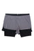 Men's gray 2-in-1 running shorts with black inner and Salomon logo