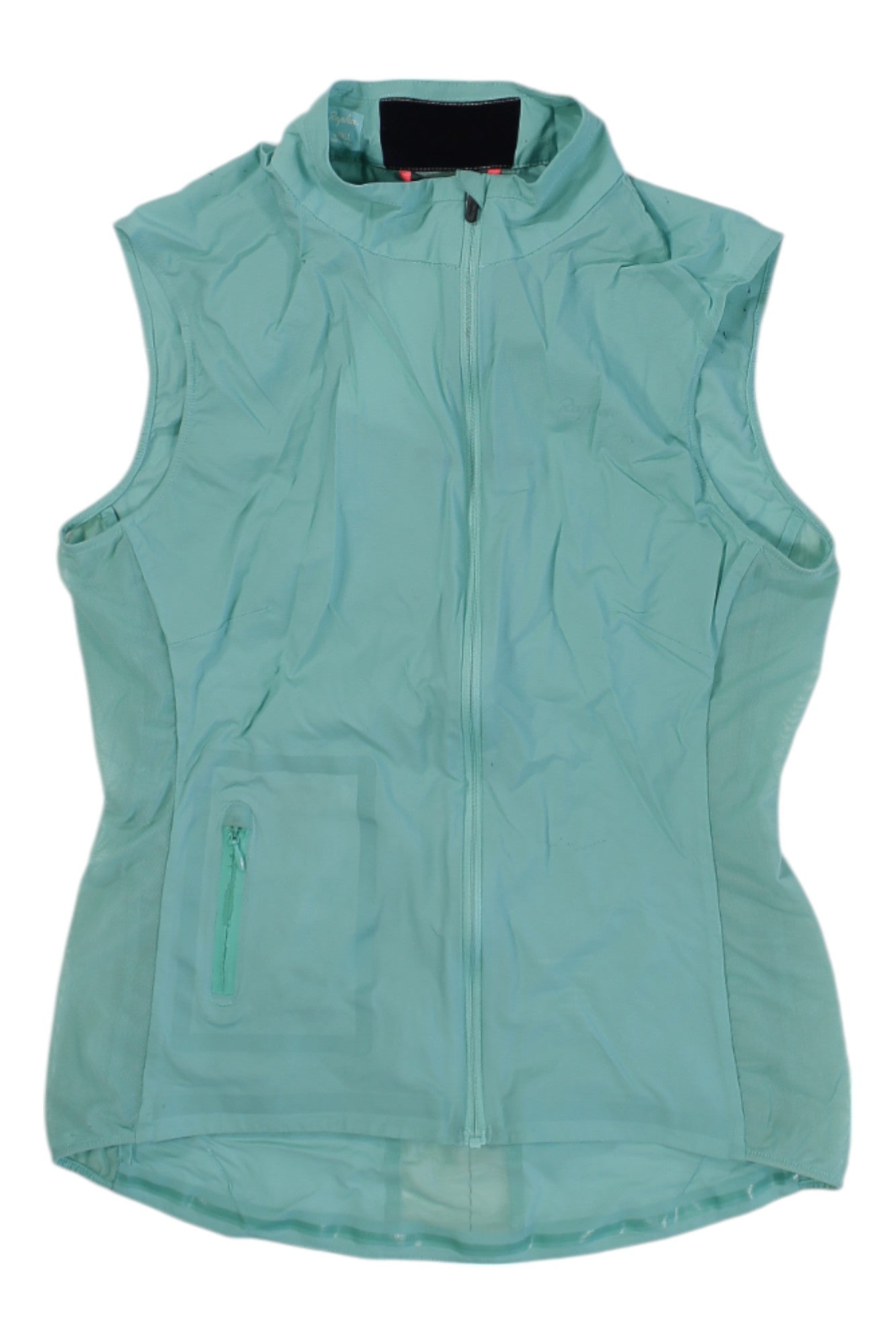 The Rapha Classic Gilet II is a sleeveless light teal cycling vest with a front zipper, small zippered left pocket, and packable design, shown on a plain white background.