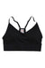 The Kari Traa Womens Var Bra is a black compression sports bra with adjustable straps and a small white tag at the center neckline, shown on a plain white background.