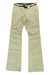 The L1 Womens Heartbreaker Twill Pant is a pair of beige snow pants with belt loops, front pockets, a black belt, slight flare at the bottom, and zippers near the cuffs.