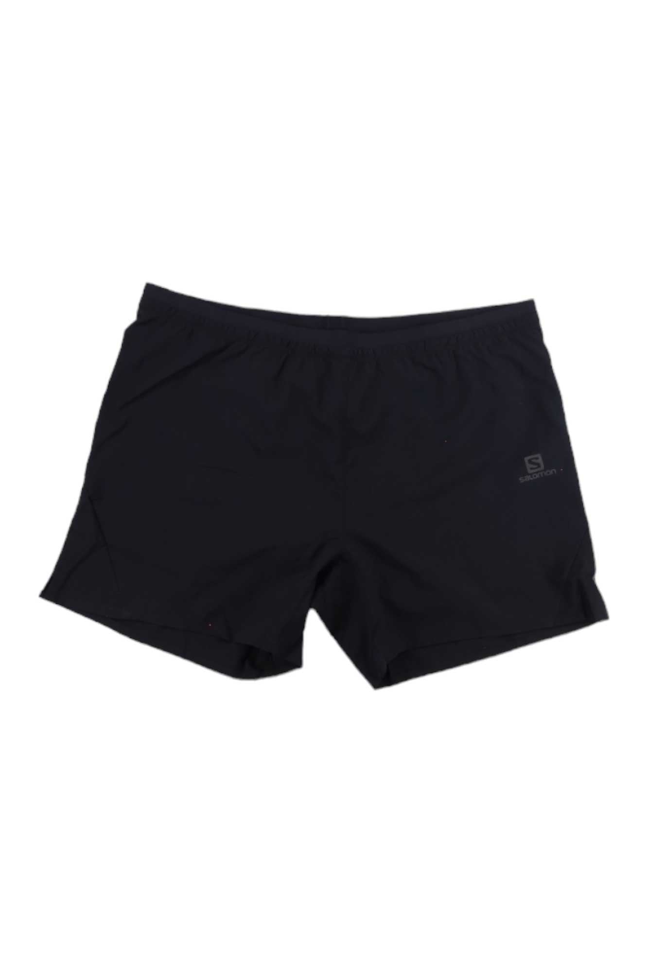 Men's black 5-inch running shorts, side S logo on left thigh
