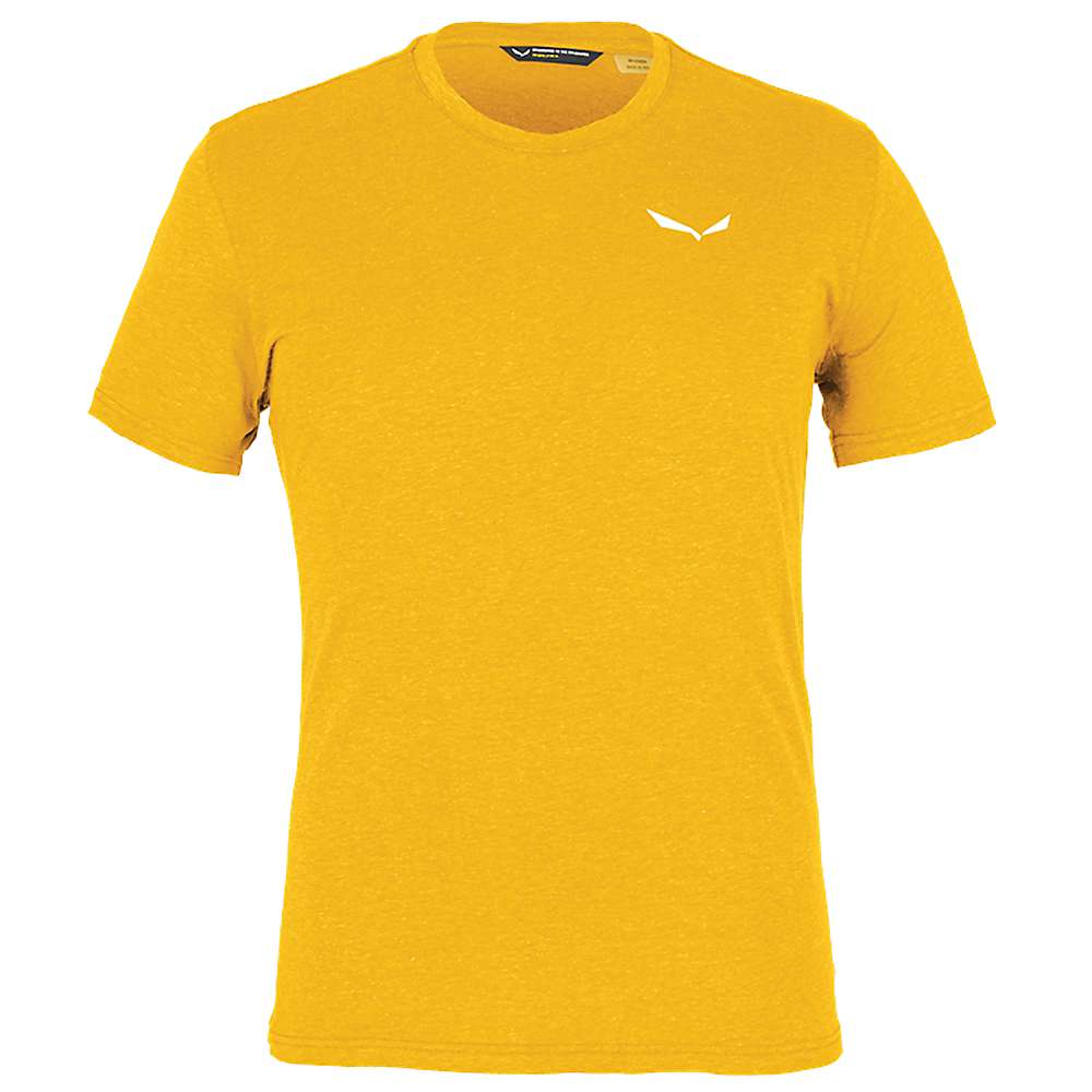 Men's gold hemp T-shirt with small chest logo, crew neck, short sleeves