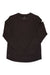 The Free Fly Womens Bamboo Shade LS II Top, a minimalist black long-sleeve crew neck shirt, is laid flat on a white background with the sleeves slightly crossed. This UPF 50+ top offers sun protection in a classic, simple style.