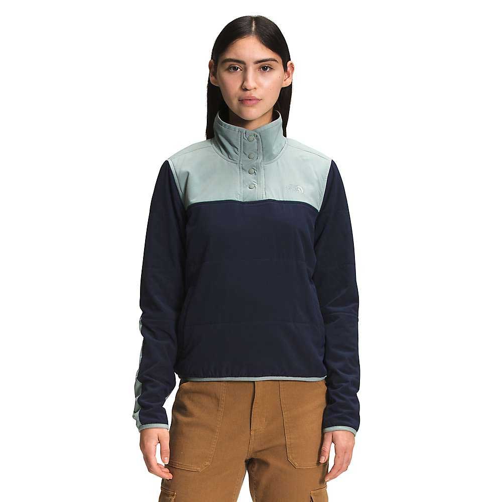 Women's Mountain sweatshirt pullover, light blue and navy color-block half-zip