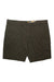 Carhartt Men's Rugged Flex Rigby Cargo 11 Inch Shorts in olive green, featuring belt loops, side pockets, and two large flap thigh pockets, are shown laid flat on a white background.