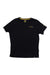 Men's black short-sleeve T-shirt with yellow crew neck trim and logo print