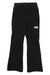 The North Face Girls Snoga Pant in black, featuring a front zipper and white logo on the left thigh, is displayed flat on a white background. These wind-resistant yoga pants offer seamless style and performance for girls.
