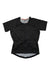 Black women’s short-sleeve cycling jersey with quarter-zip and faint graphic pattern