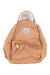 The Herschel Supply Co Nova Mini Backpack is light brown with a front zipper pocket, gold metal zippers, adjustable straps, and a white front label. Displayed against a white background.